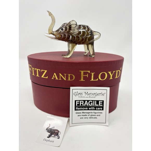 Fitz & Floyd Glass Menagerie Elephant 43/132 Hand Blown Art Glass Box‎ Card 2004